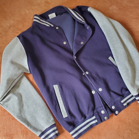 Navy Blue Varsity Jacket for Men with Grey Sleeves - Picture 9 of 9